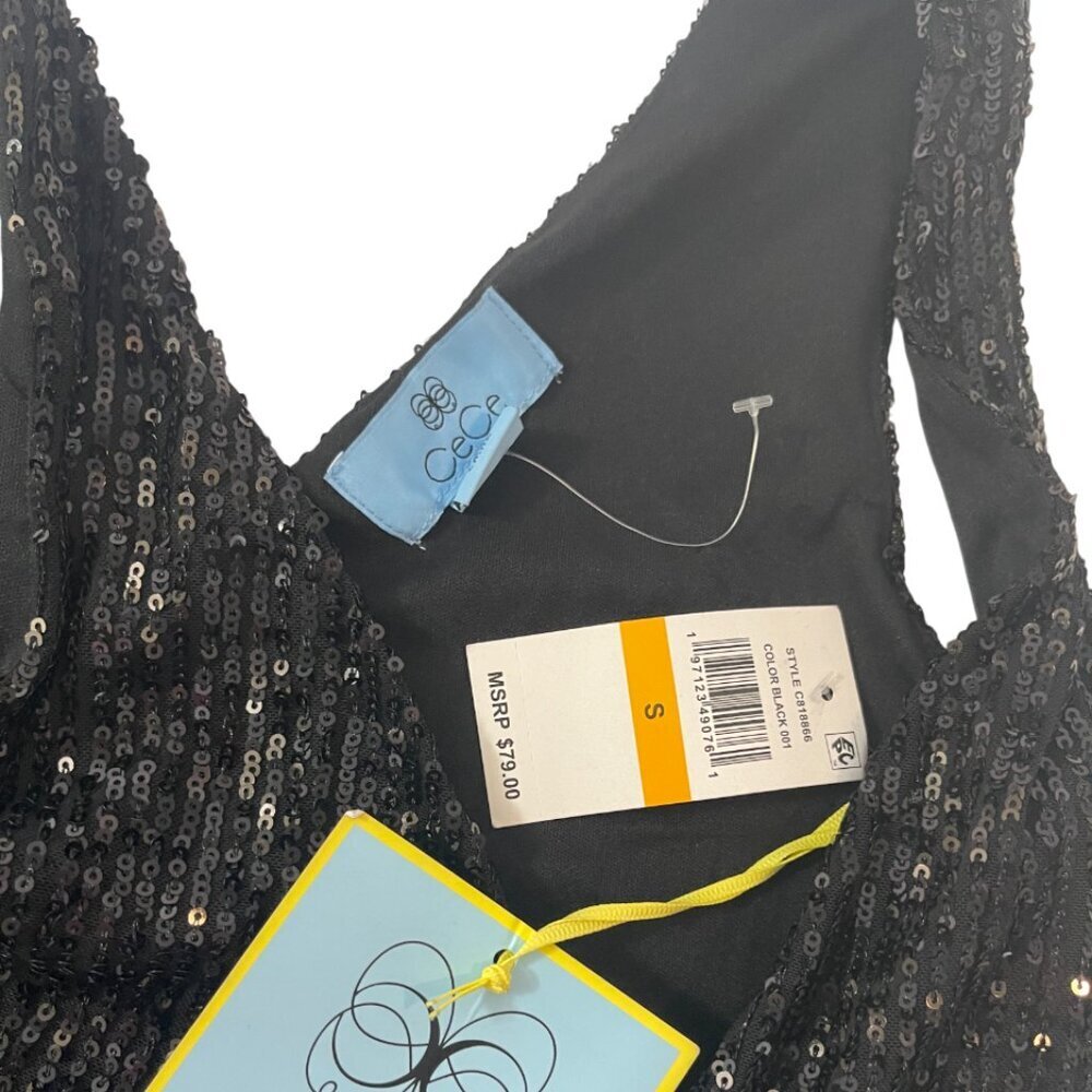 CeCe. Short black sequined dress for women. Size S. Made in China. - Picture 4 of 7